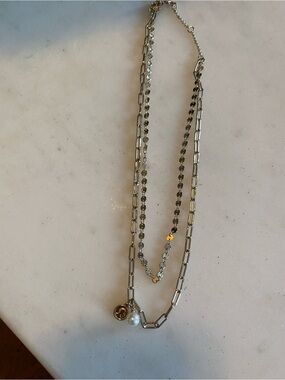 Light gold Layered Necklace with Pearl and Charm j Crew